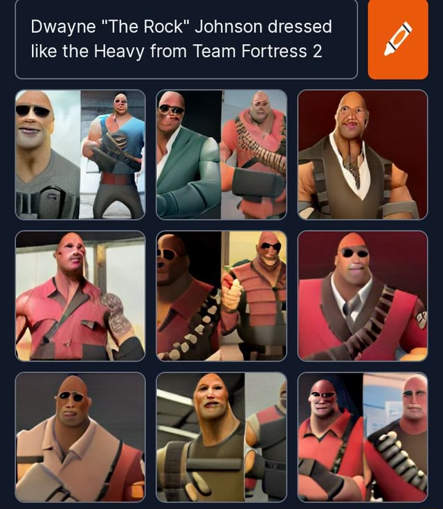 Dwayne "The Rock" Johnson dressed like the Heavy from Team Fortress 2