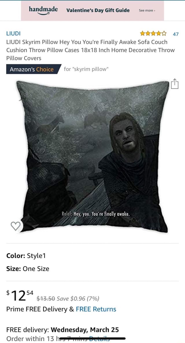 Liudi Skyrim Pillow Hey You You Re Finally Awake Sofa Couch Cushion Throw Pillow Cases 18x18 Inch Home Decorative Throw Pillow Covers Size One Size Prime Free Delivery Free Returns Free Delivery Wednesday