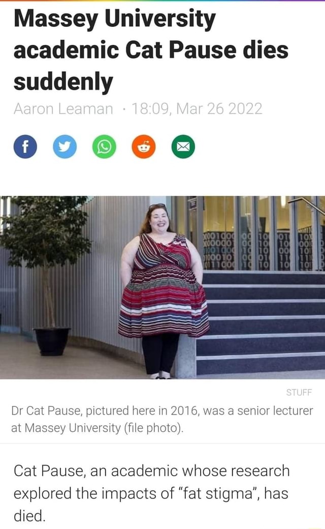 Massey University academic Cat Pause dies suddenly Aaron Leaman Mar 26