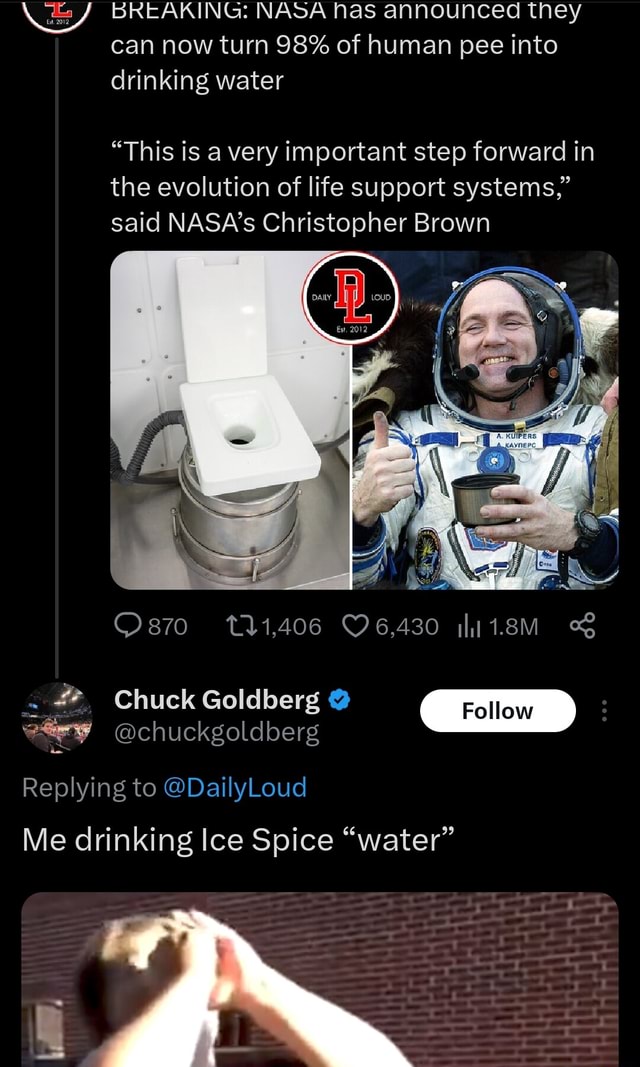 BREAKING: NASA has announced they can now turn 98% of human pee into ...