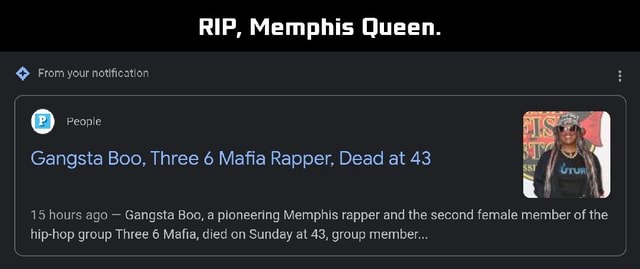 Rip, Memphis Queen. > From Your Or People Gangsta Boo, Three 6 Mafia …” style=”width: 100%; height: auto; title=”Rip, Memphis Queen. > From Your Or People Gangsta Boo, Three 6 Mafia …”><figcaption style=