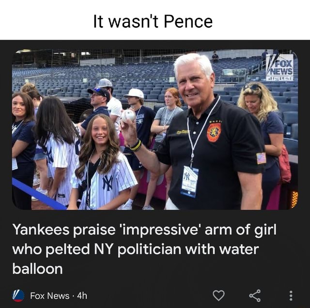 Yankees praise 'impressive' arm of girl who pelted NY politician with water  balloon