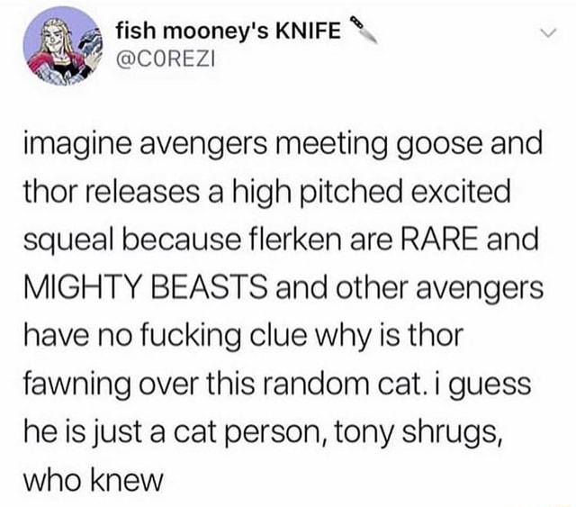 Imagine Avengers Meeting Goose And Thor Releases A High Pitched Excited 