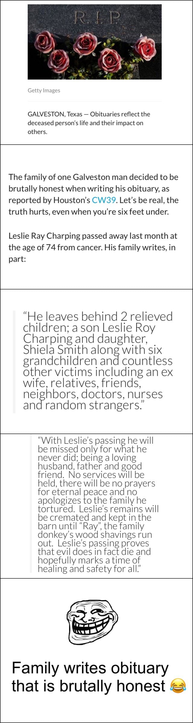 GALVESTON, Texas Obituaries reﬂect the deceased person’s life and