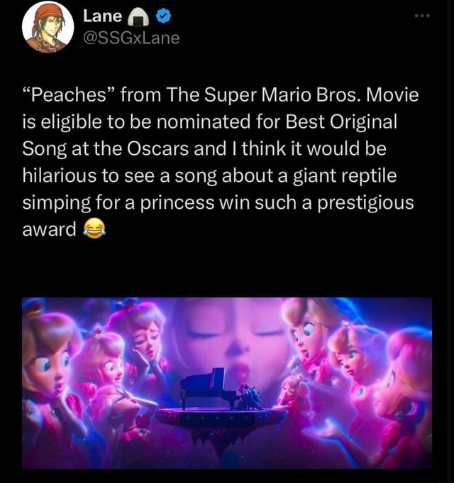 "Peaches" from The Super Mario Bros. Movie is eligible to be nominated