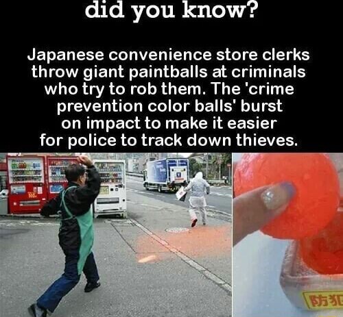 Japan's anti-crime paintballs. In Japan, convenience stores across