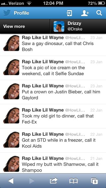 Rap Like Lil Wayne 0how Saw A Gay Dinosaur Call That Chris Bosh Like Wayne Took A Pic Of Ice Cream On The Weekend Call It Selfie Sundae Put A Crown On