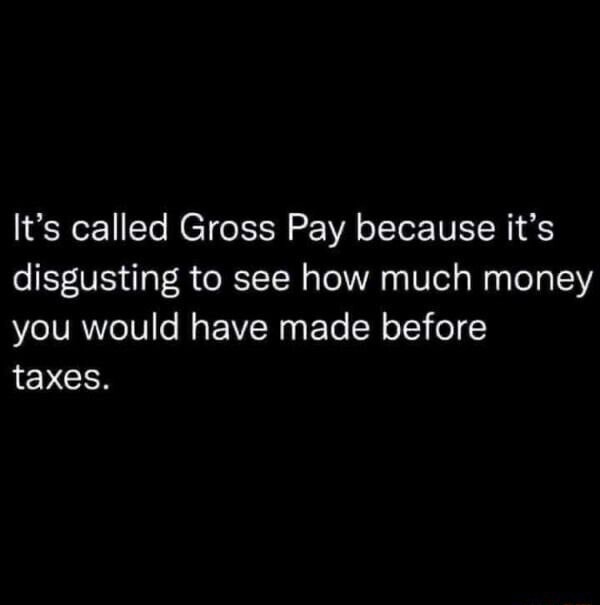 Its Called Gross Pay Because Its Disgusting To See How Much Money You