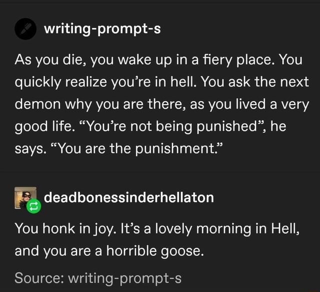 Writing-prompt-s As you die, you wake up ina fiery place. You quickly ...