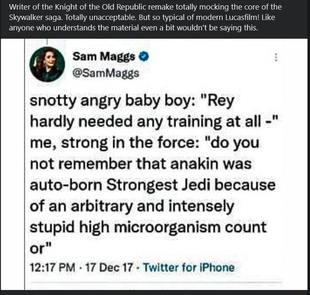 Writer of the Knight of the Old Republic remake totally mocking the ...