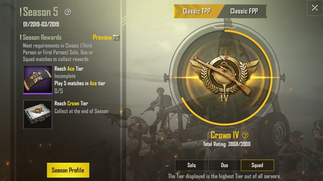 Pubg Season Elassic Tpp Classic Fpp I Season Rewards Meet Requirements In Classic Thi Person Or First Person Solo Duo Or Squad Matches To Collect Rewards Reach Ace Tier