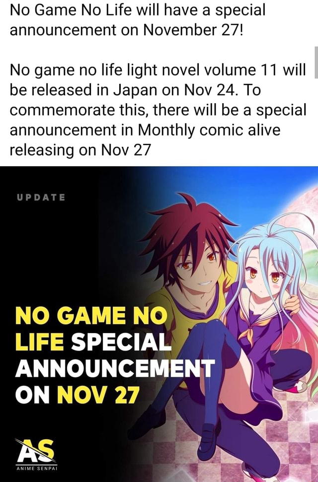 No Game No Life will have a special announcement on November 27! No