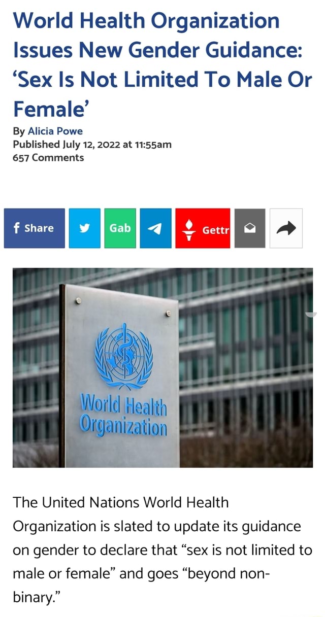 World Health Organization Issues New Gender Guidance Sex Is Not Limited To Male Or Female By