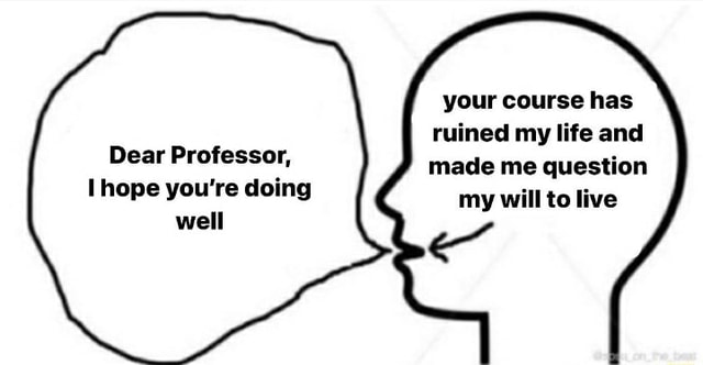 Your Course Has Ruined My Life And Made Me Question My Will To Live Dear Professor Hope You Re Doing Well