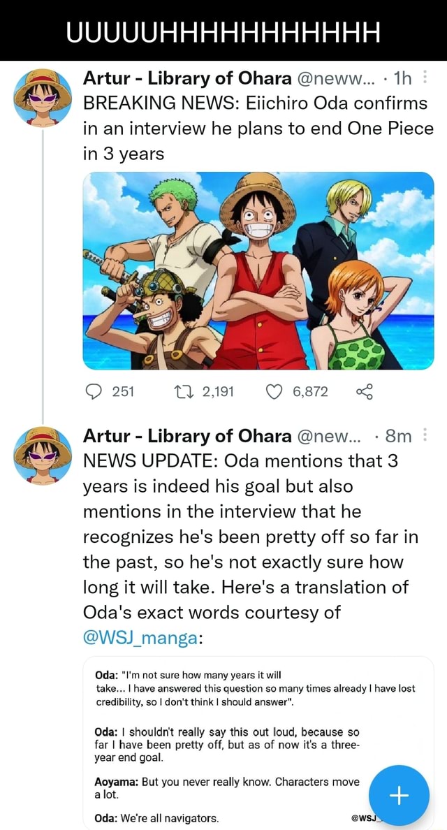 Artur - Library of Ohara on X: BREAKING NEWS: One Piece manga will be  going on a month long hiatus from June 12th (after 1086) to July 10th   / X