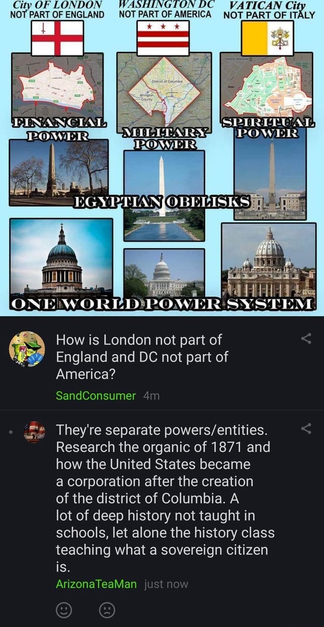 City OF LONDON O! VATICAN Ci NOT PART OF ENGLAND NOT PART OF AMERICA