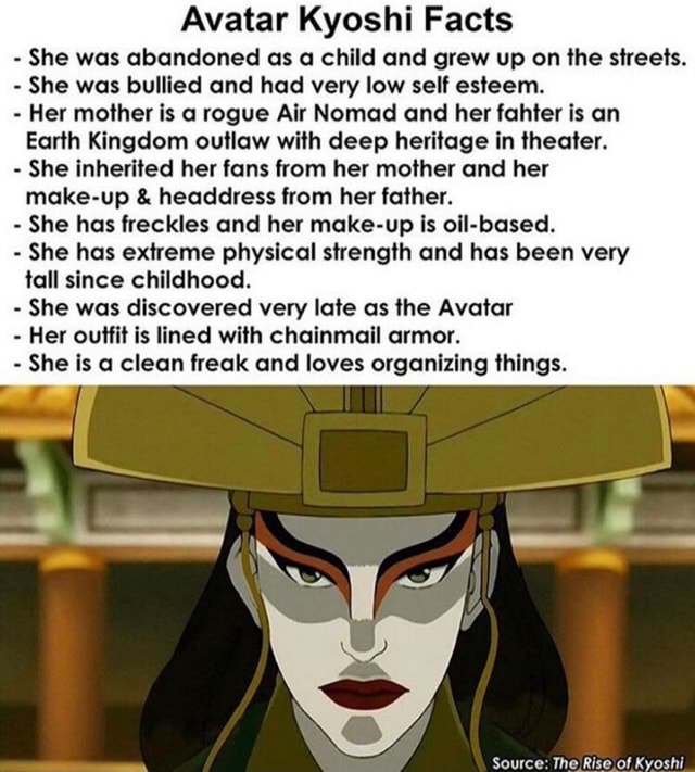 Avatar Kyoshi Facts She was abandoned as a child and grew up on the ...