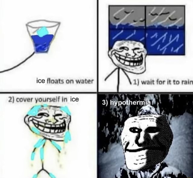 Ice floats on water 2) cover yourseif in ice - iFunny