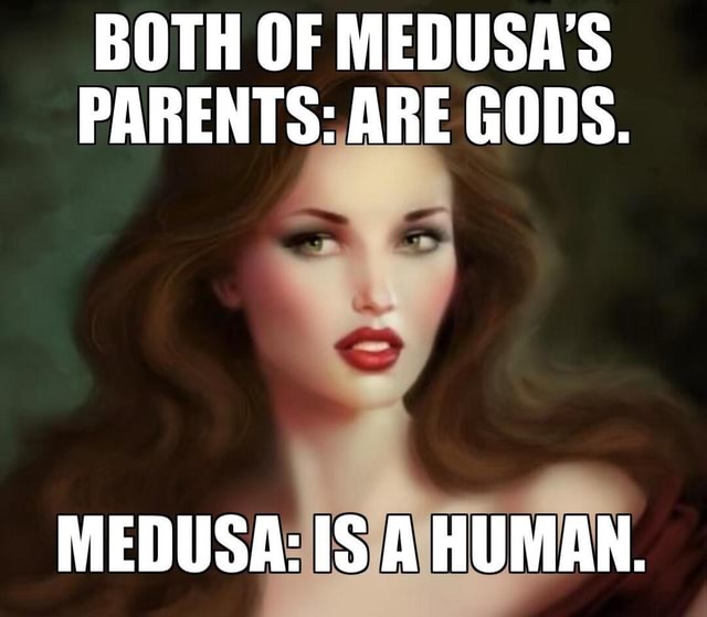 BOTH OF MEDUSA'S PARENTS ARE GODS. MEDUSA IS A HUMAN. iFunny