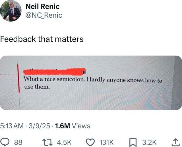 Neil Renic @NC Renic Feedback that matters What a mice semicolon ...