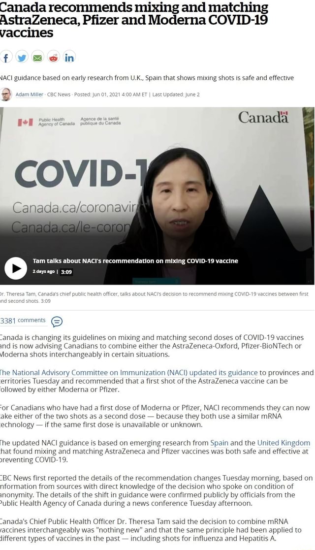Canada recommends mixing and matching AstraZeneca, Pfizer ...