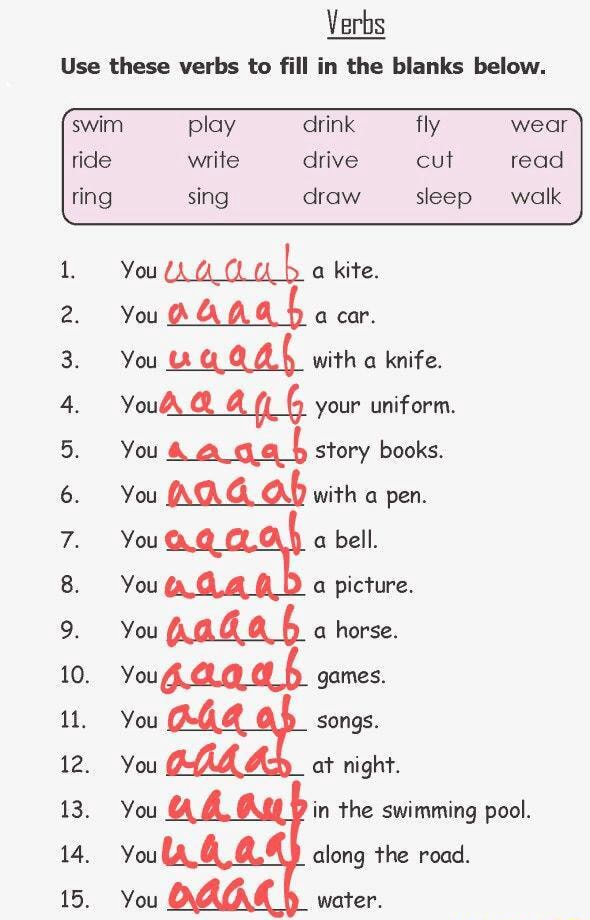Verbs Use these verbs to fill in the blanks below. swim play drink fly