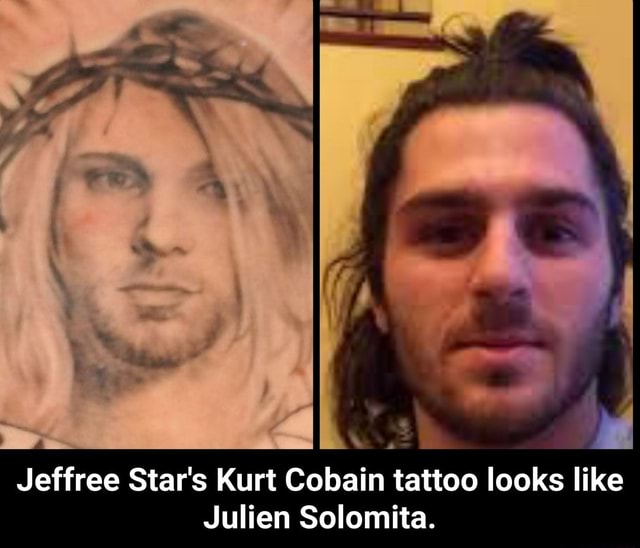 A tattoo of Kurt Cobain and Nirvana on the hamstring of Nicolas Viola of  Benevento Calcio during the Serie A match at Allianz Stadium Turin  Picture date 21st March 2021 Picture credit