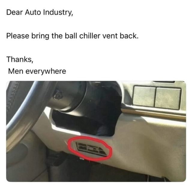 Dear Auto Industry, Please bring the ball chiller vent back. Thanks ...