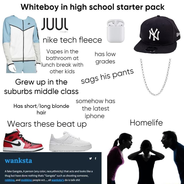 Whiteboy in high school starter pack JUUL nike tech fleece Vapes in the
