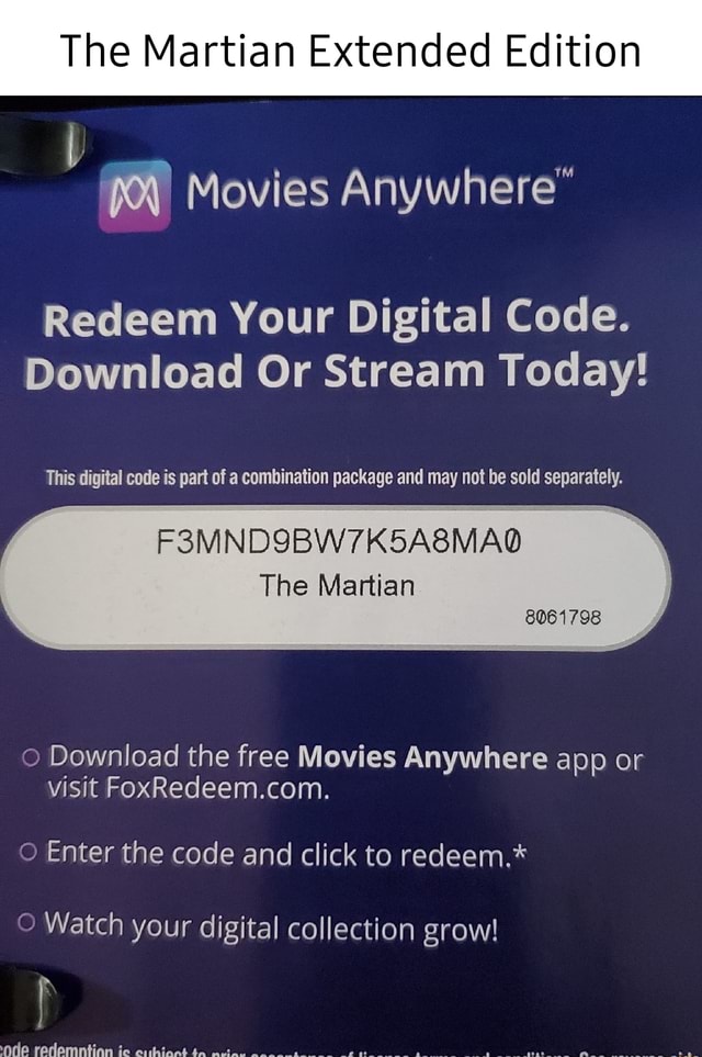 The Martian Extended Edition Movies Anywhere quot Redeem Your Digital Code