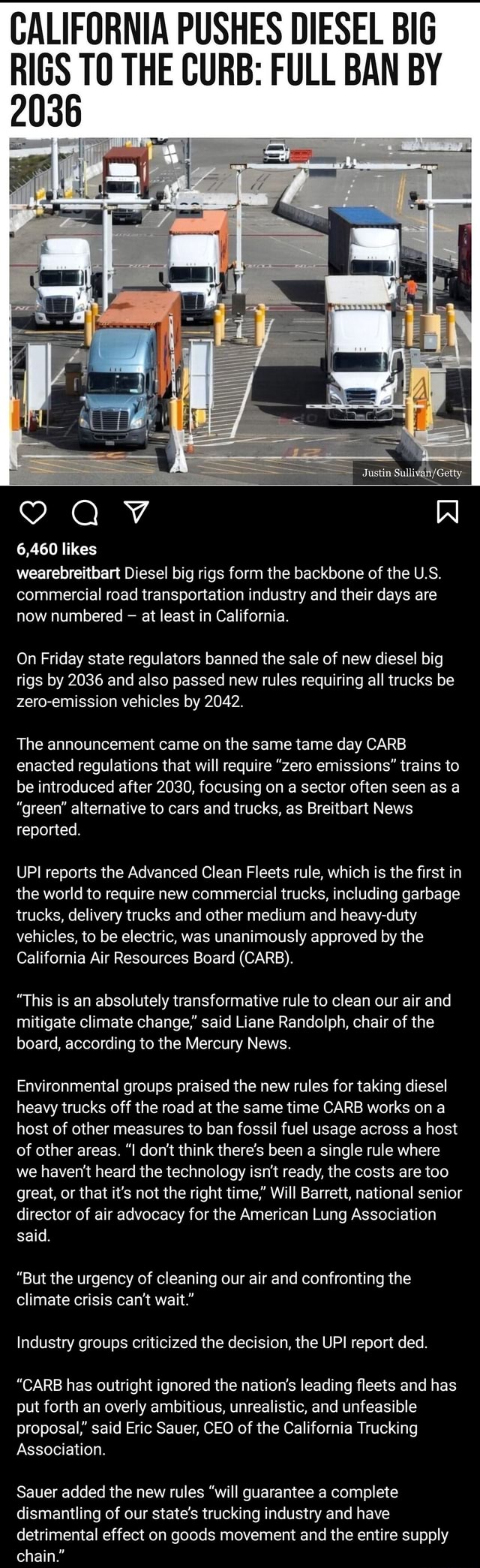 CALIFORNIA PUSHES DIESEL BIG RIGS TO THE CURB FULL BAN BY I 6,460