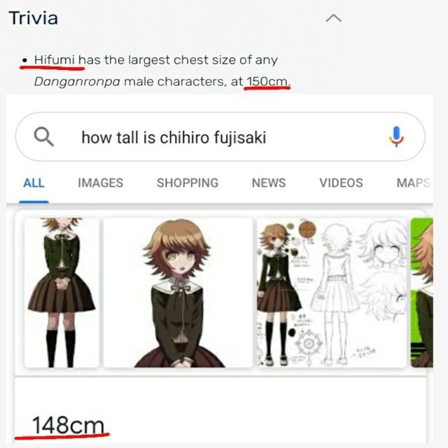 Trivia "a *_Hifumi has the largest chest size of any Danganronpa male characters, at 150cm, Q
