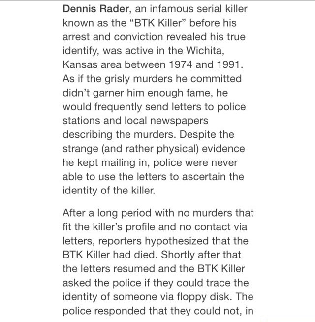 Dennis Rader, An Infamous Serial Killer Known As The "BTK Killer ...