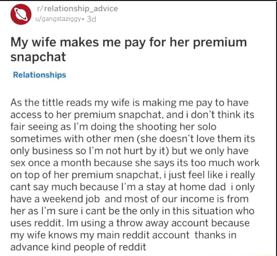 O R Relationship Advice U My Wife Makes Me Pay For Her
