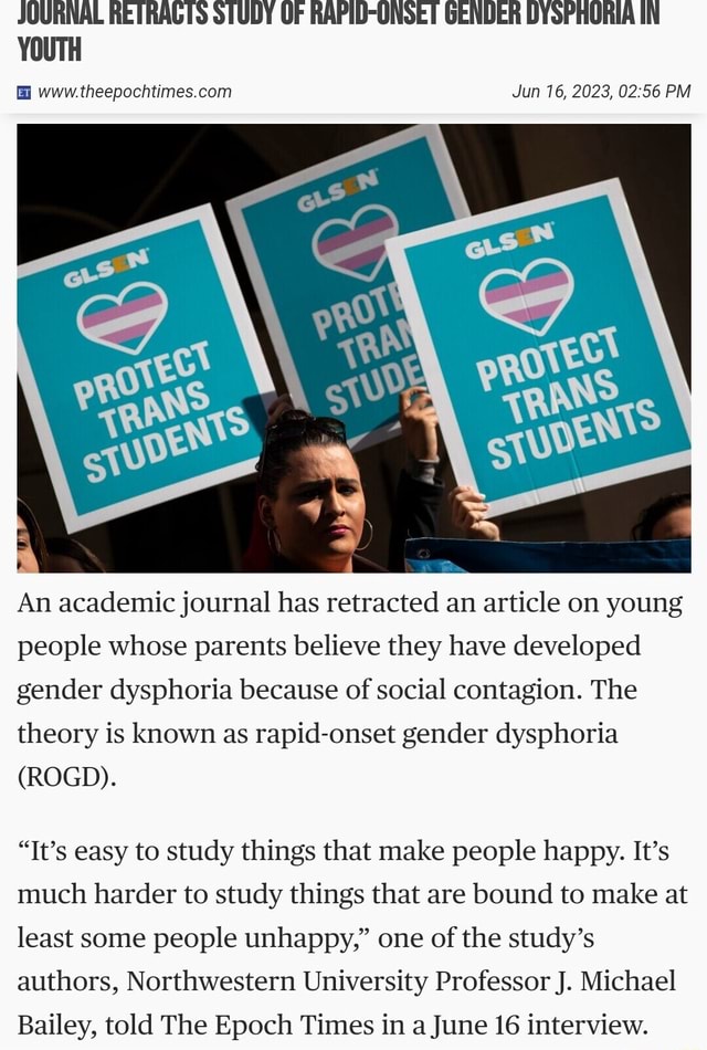 JOURNAL RETRALTS STUDY OF RAPIDONSET GENDER DYSPHORIA IN YOUTH www Jun