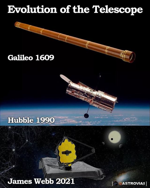 Evolution of the Telescope Galileo 1609 Hubble 1990 James b 2021 iFunny