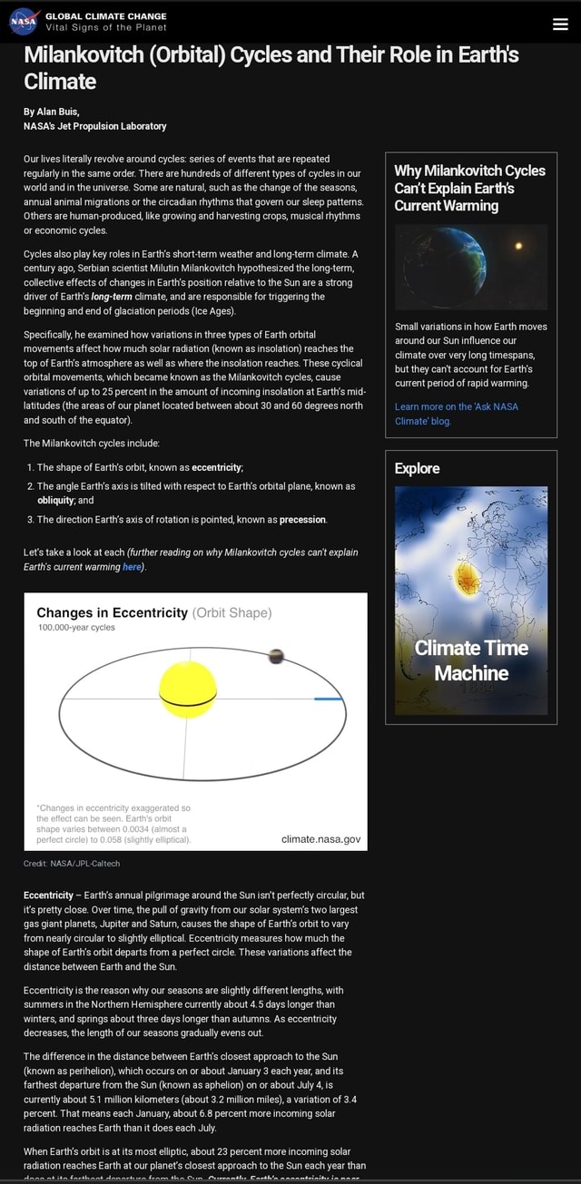 GLOBAL CLIMATE CHANGE Vital Signs of the Milankovitch (Orbital