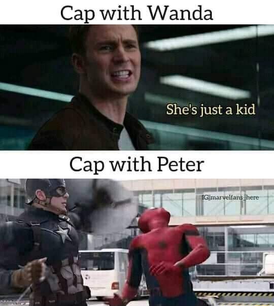 Cap with Wanda She's just a kid Cap with Peter - iFunny