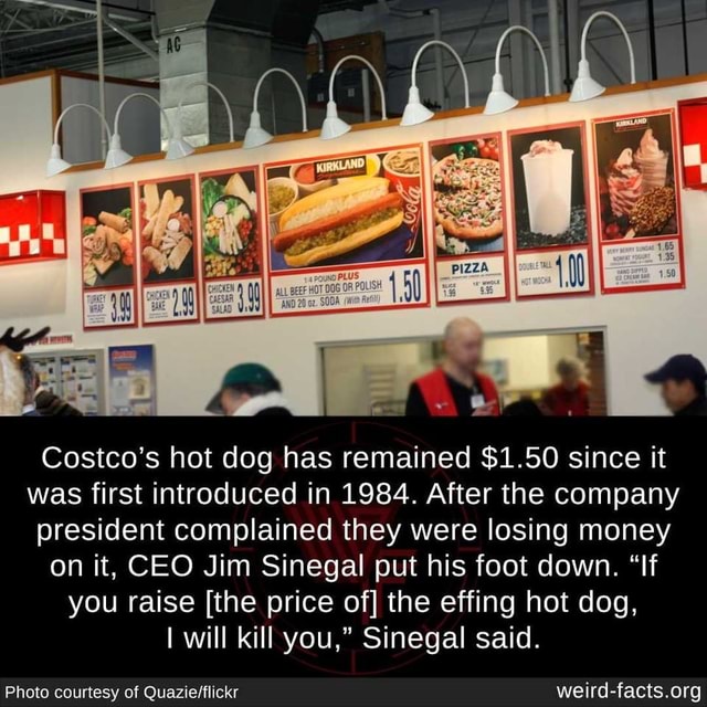 Costco's hot dog has remained 1.50 since it was first introduced in