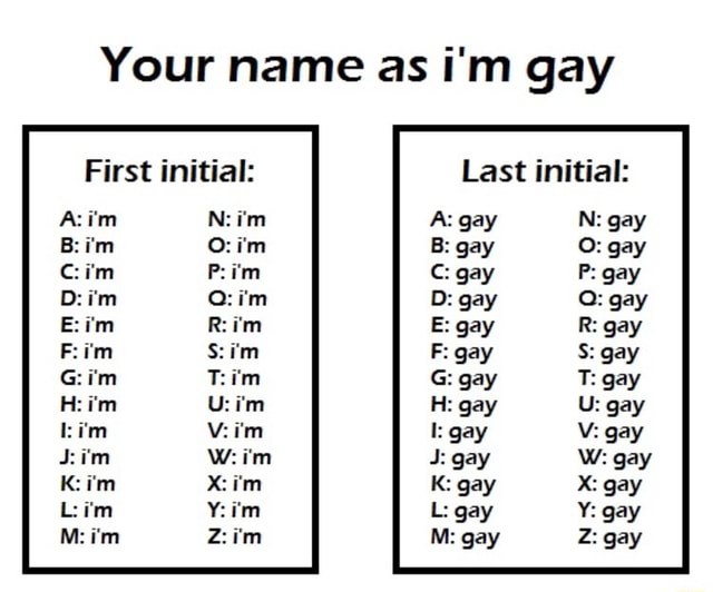 Your Name As I M Gay First Initial B I M C I M D I M E I M F I M G I M H I M I I M O I M P I M O I M R I M S