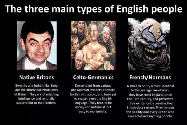 The three main types of English people Native Britons Celto-Germanics ...