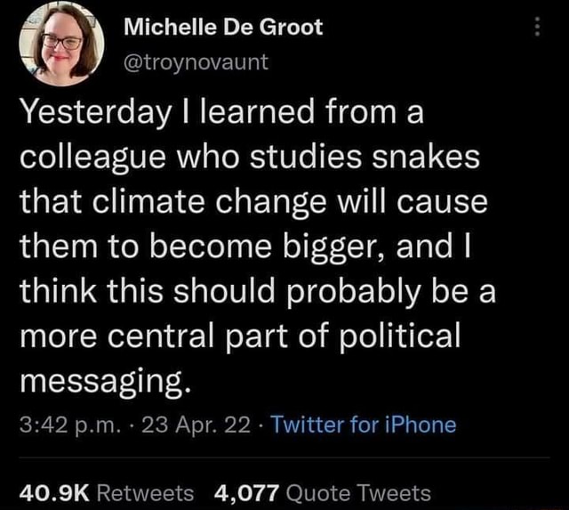 Big Ssssssnakes - Michelle De Groot @troynovaunt Yesterday I learned