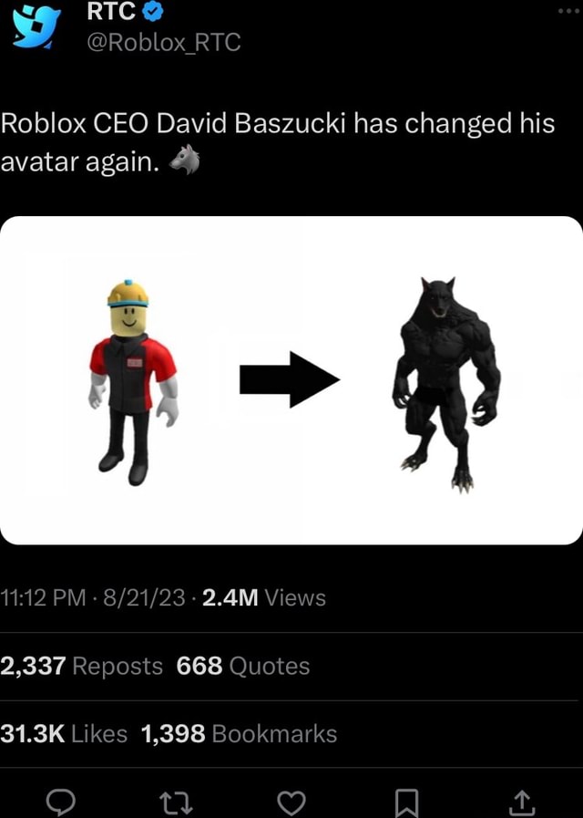 RBXNews on X: Roblox CEO David Baszucki has changed his avatar again.   / X