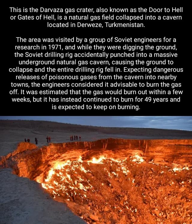 This is the Darvaza gas crater, also known as the Door to Hell or Gates ...