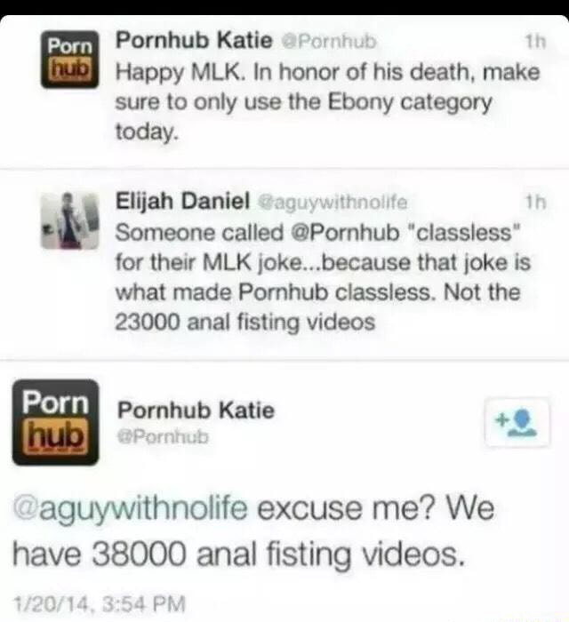 Death Anal Fisting - Pornhub Katia Happy MLK. In honor of his death. make sure to only use lhe  Ebony category today. &. Elijah Daniel 3 Someone called @Pornhub  \