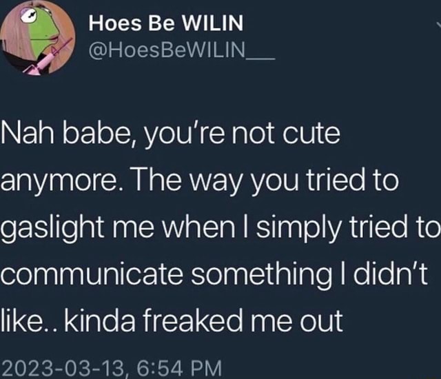 Hoes Be WILIN Hoes Nah babe, you're not cute anymore. The way you
