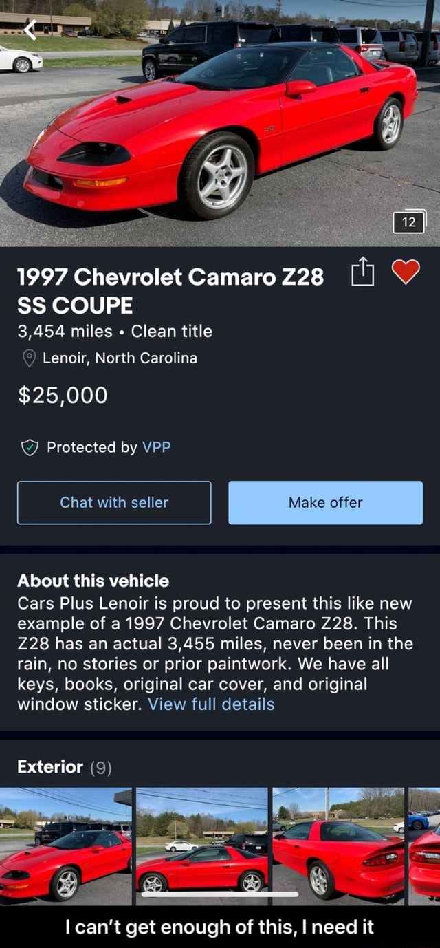 1997 Chevrolet Camaro O SS COUPE 3,454 miles Clean title Lenoir, North