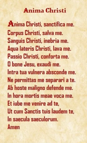 Alma de Cristo em Latim Anima Christi, sanctífica me. Corpus Christi