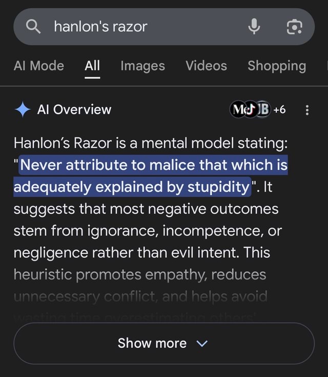 Hanlonms Razor Q_hanlon's razor AlMode All Images Videos Shopping + Al Overview Hanlon ...