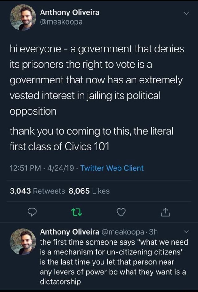 Hi Everyone A Government That Denies Its Prisoners The Right To Vote Is A Government That Now Hi Everyone A Government That Denies Its Prisoners The Right To Vote Is A Government That Now